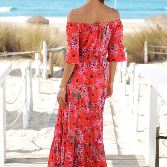 NWT ♥️🌺Luscana 🌺♥️ Carmen Style Print Maxi Dress - Picture 2 of 7
